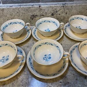 Vintage Blue Ridge Lenox Blue And White Floral Set Of 6 Teacups And Saucers